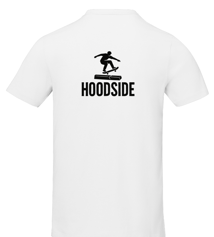 Tee-shirt Hoodside blanc avec logo skateur dans le dos